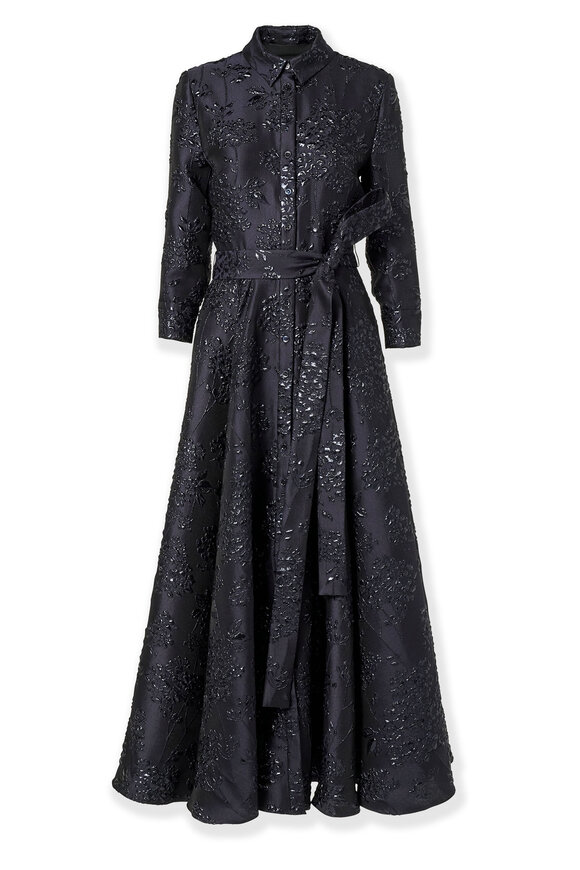 Carolina Herrera Black Floral Bouquet Lurex Jacquard Trench Jacket - view 1