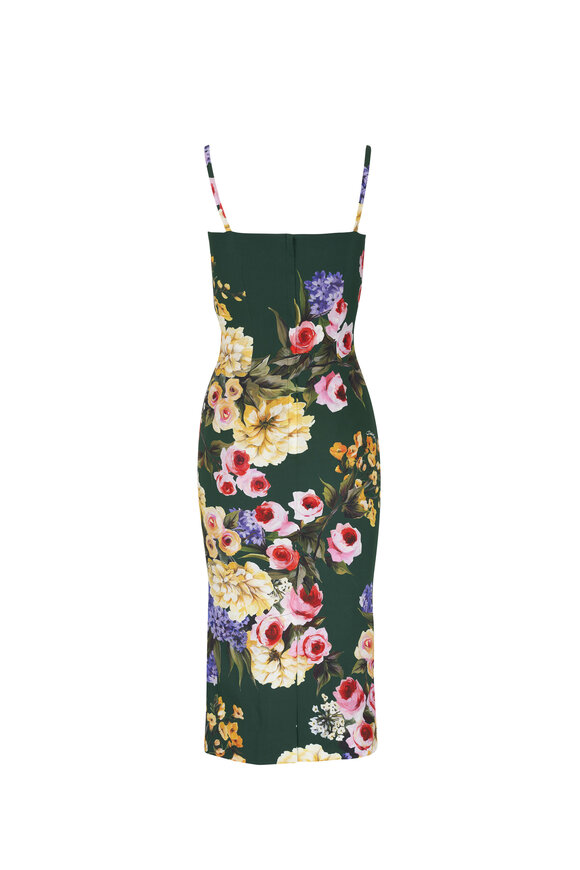 Dolce & Gabbana - Green Floral Print Stretch Silk Midi Dress 