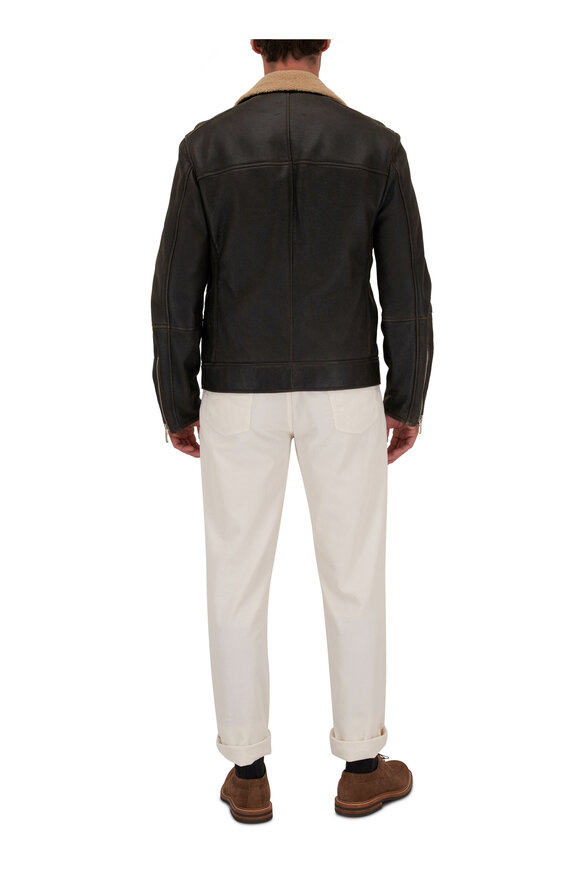 Brunello Cucinelli - Black Leather Shearling Moto Jacket