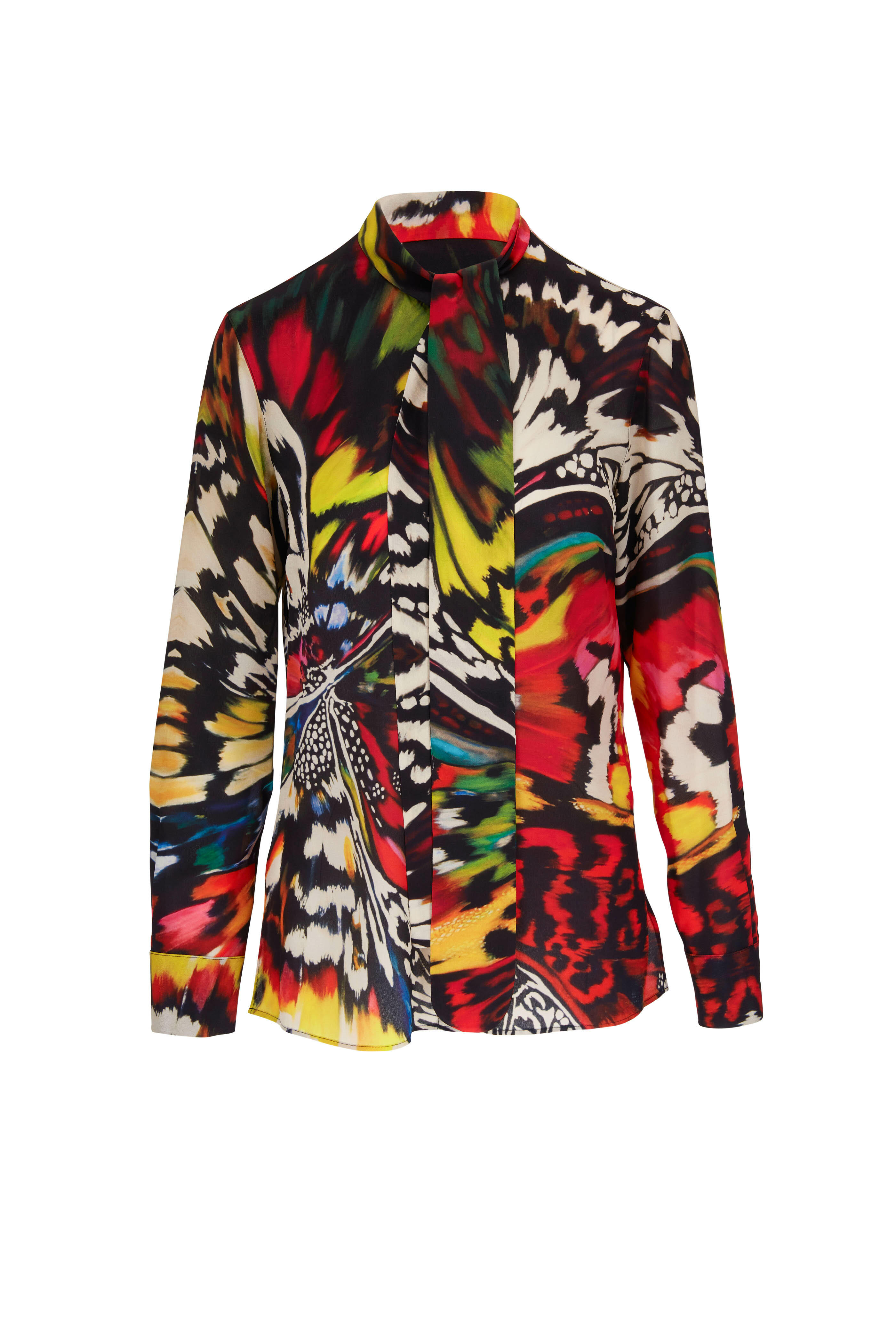 Akris Punto - Multicolor Butterfly Print Tie Neck Blouse