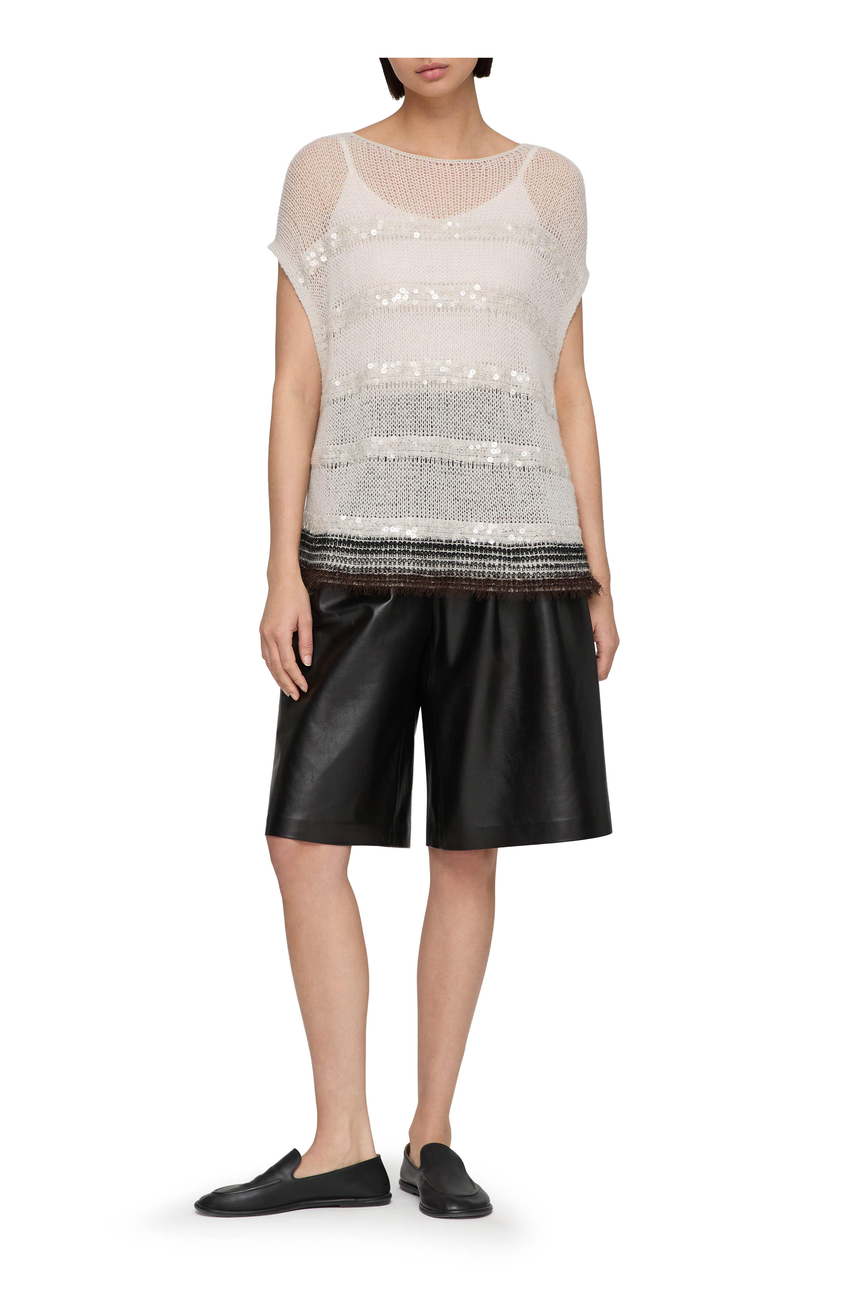 Lafayette 148 New York - Pearl Multi Metallic Stripe Cashmere Sweater Tank