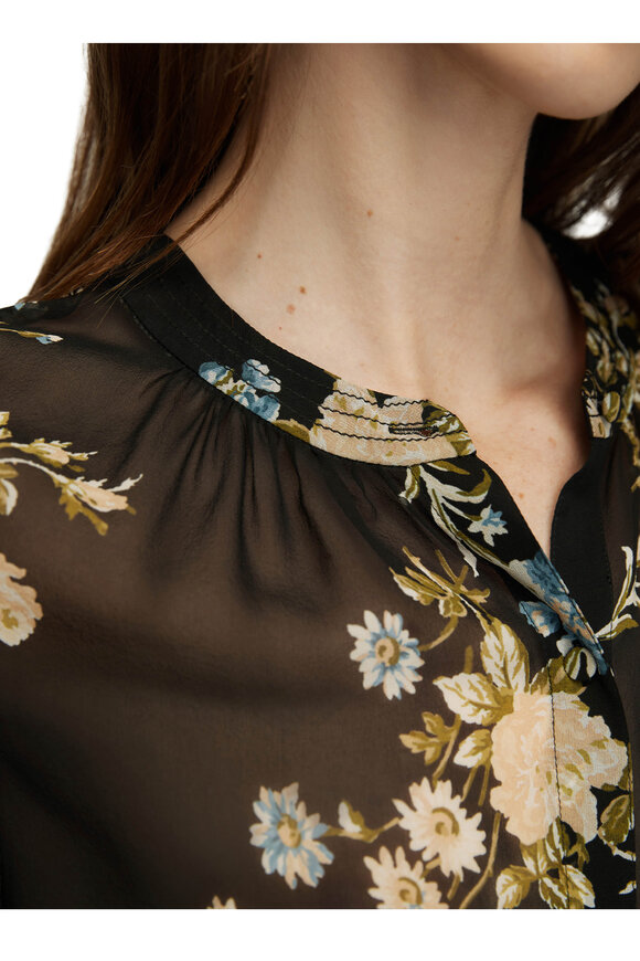 Veronica Beard Ashlynn Black Floral Silk Blouse - view 5