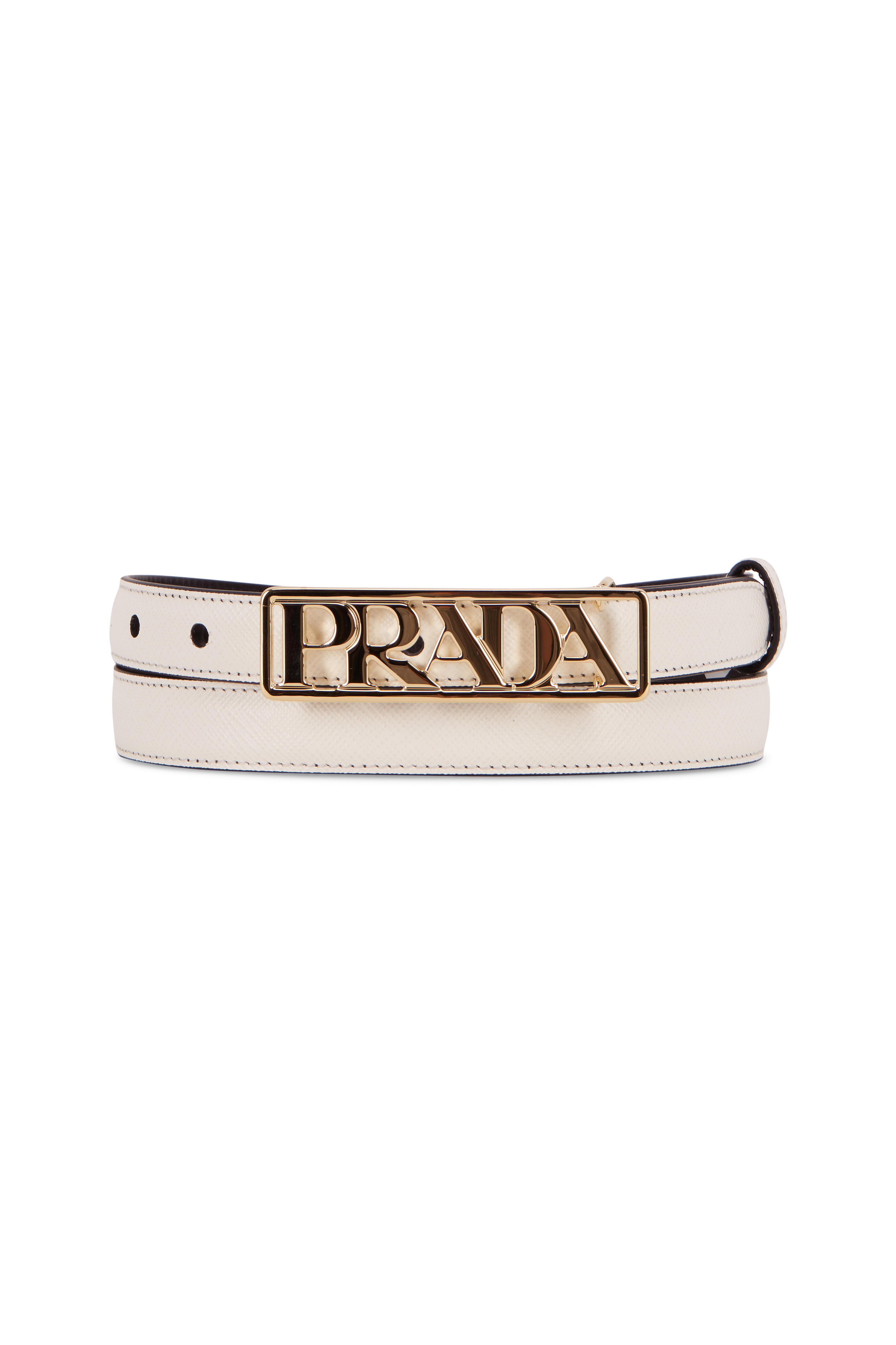 【利益還元祭】開催中！今年最後の大セール Logo Gold Saffiano White - Prada Waist Stores Mitchell | Belt 小物