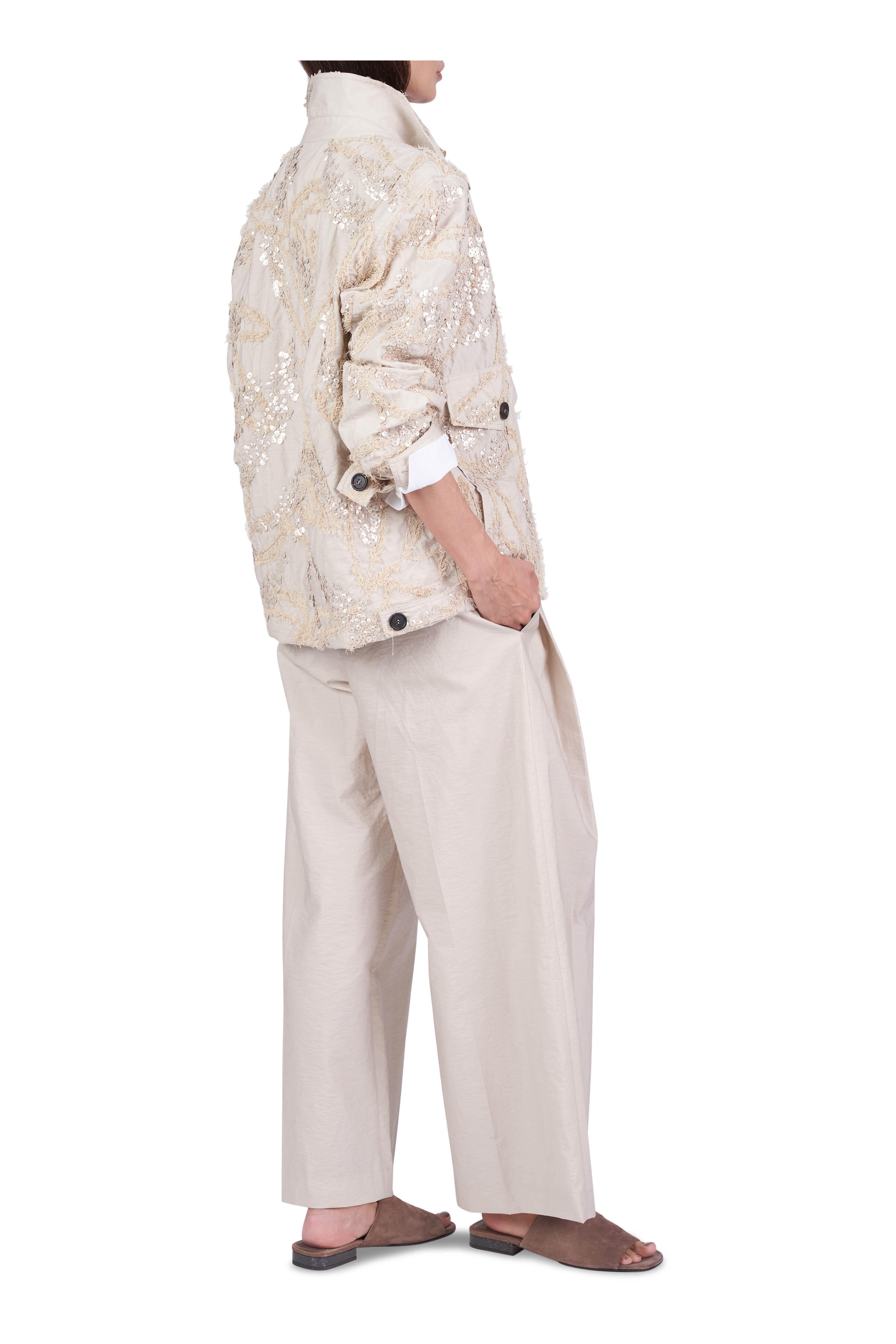 Brunello Cucinelli - Embroidered Cotton Deconstructed Shacket