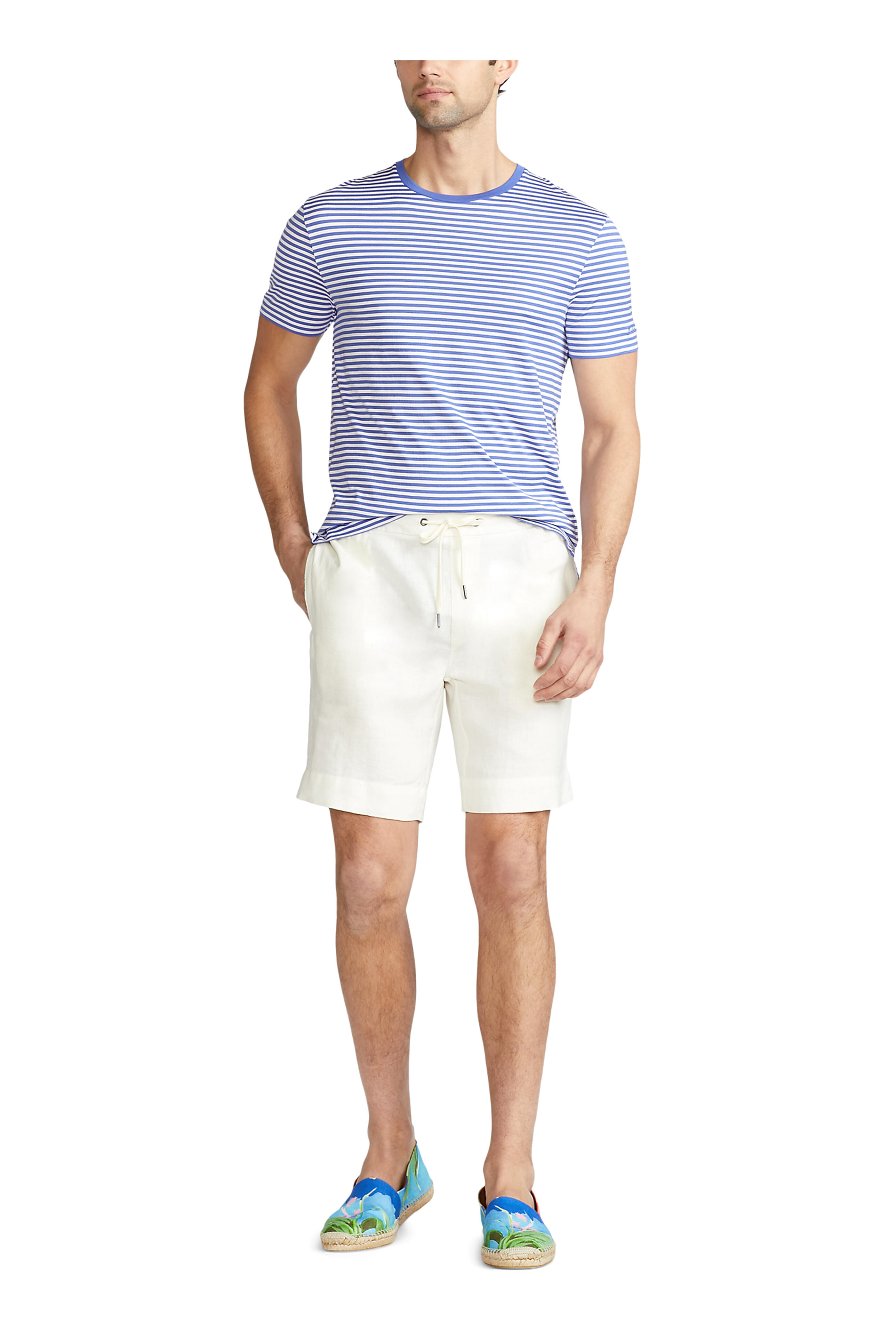 Ralph Lauren Purple Label - Copen & White Striped Lisle Crewneck T-Shirt