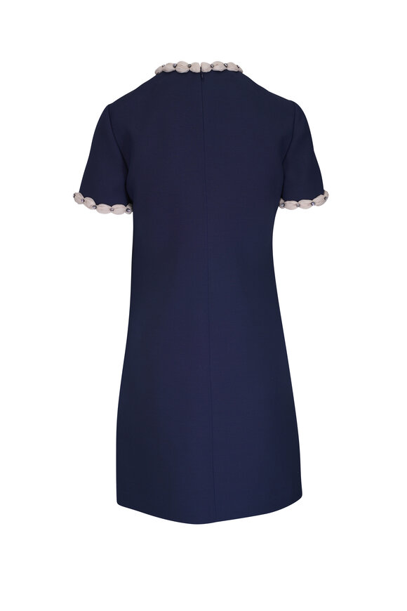 Valentino Navy Crepe Couture Bow Embroidered Mini Dress - view 4