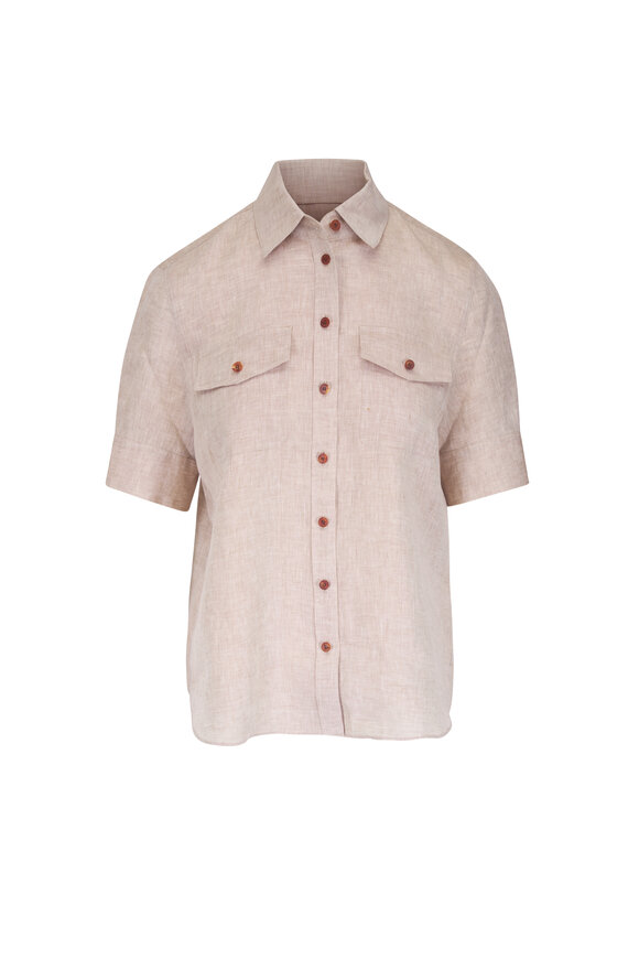 Lafayette 148 New York Cadet Khaki Mélange Linen Patch Pocket Shirt - view 1