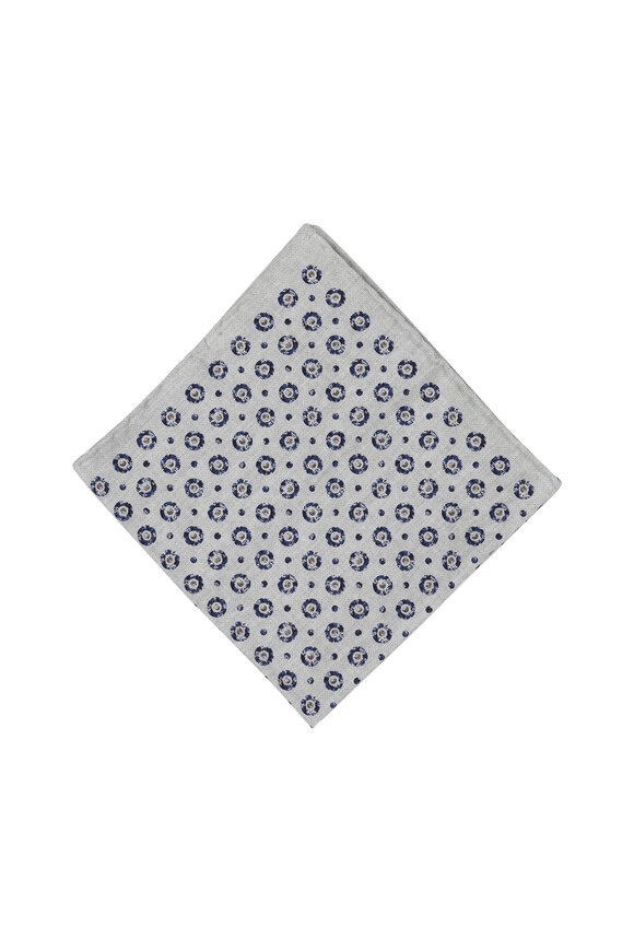Brunello Cucinelli - Gray Circle Dot Silk Blend Pocket Square 