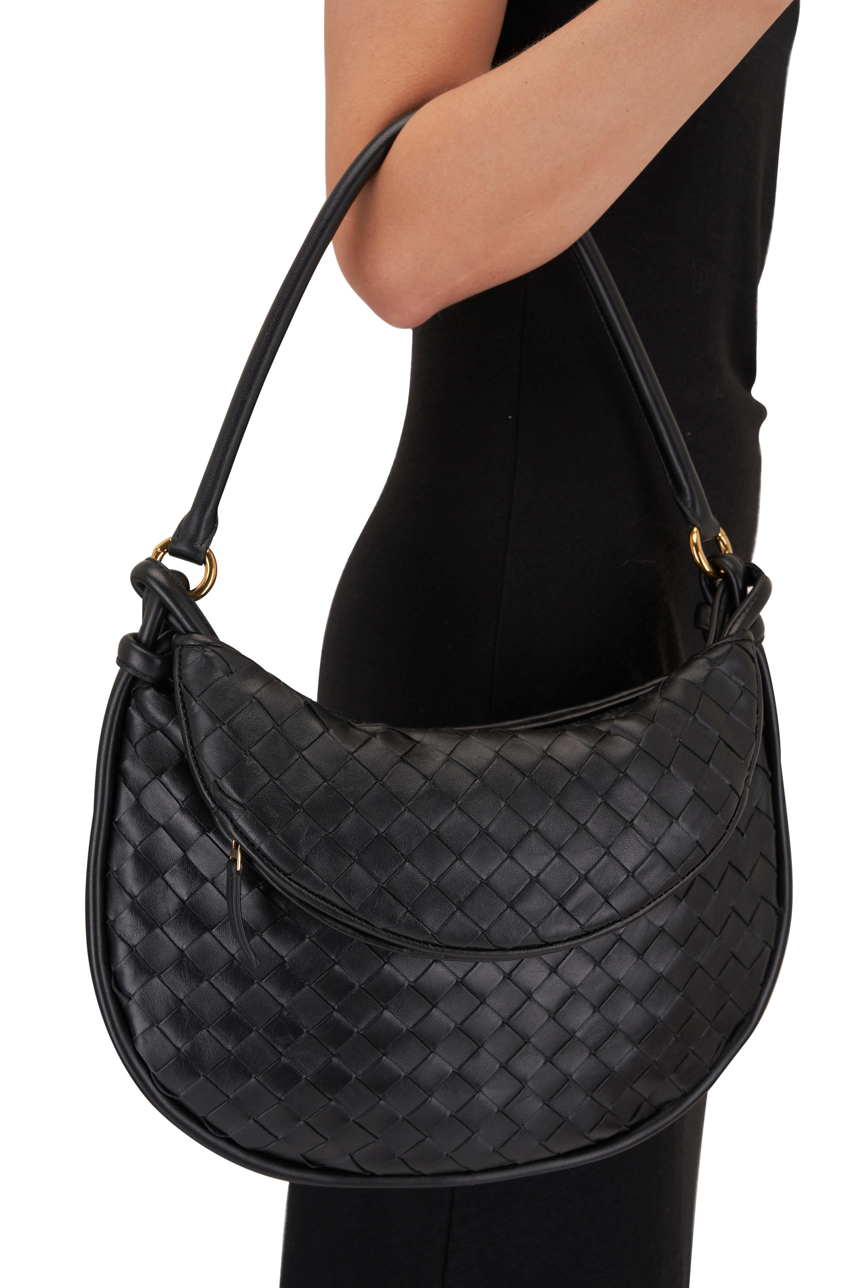 ショルダーバッグ・ポシェット Bottega Veneta Black Leather Gemelli Shoulder Bag BOTTEGA VENETA | Small Gemelli Intrecciato Leather Shoulder