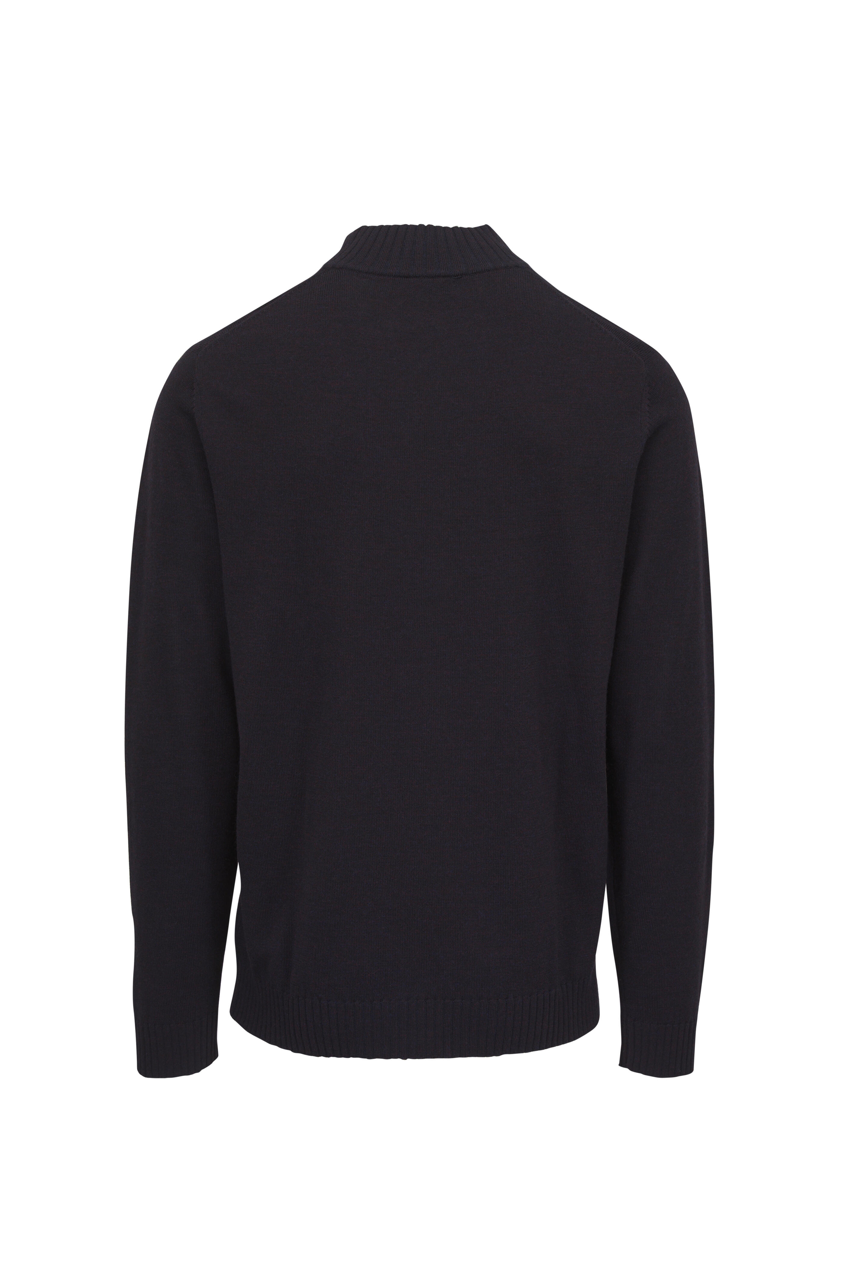 Patrick Assaraf - Black Current Wool Quarter Zip Sweater - view 2