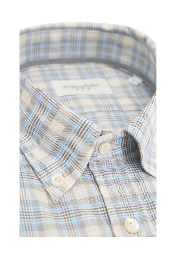 Tintoria - Tan, Brown & Blue Plaid Cotton Sport Shirt 