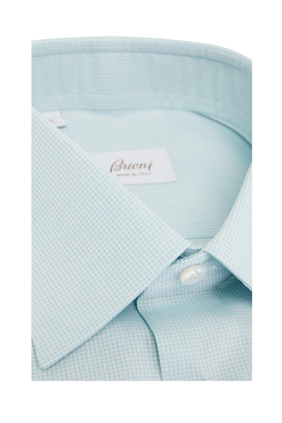 Brioni - Green Mini Check Cotton Dress Shirt