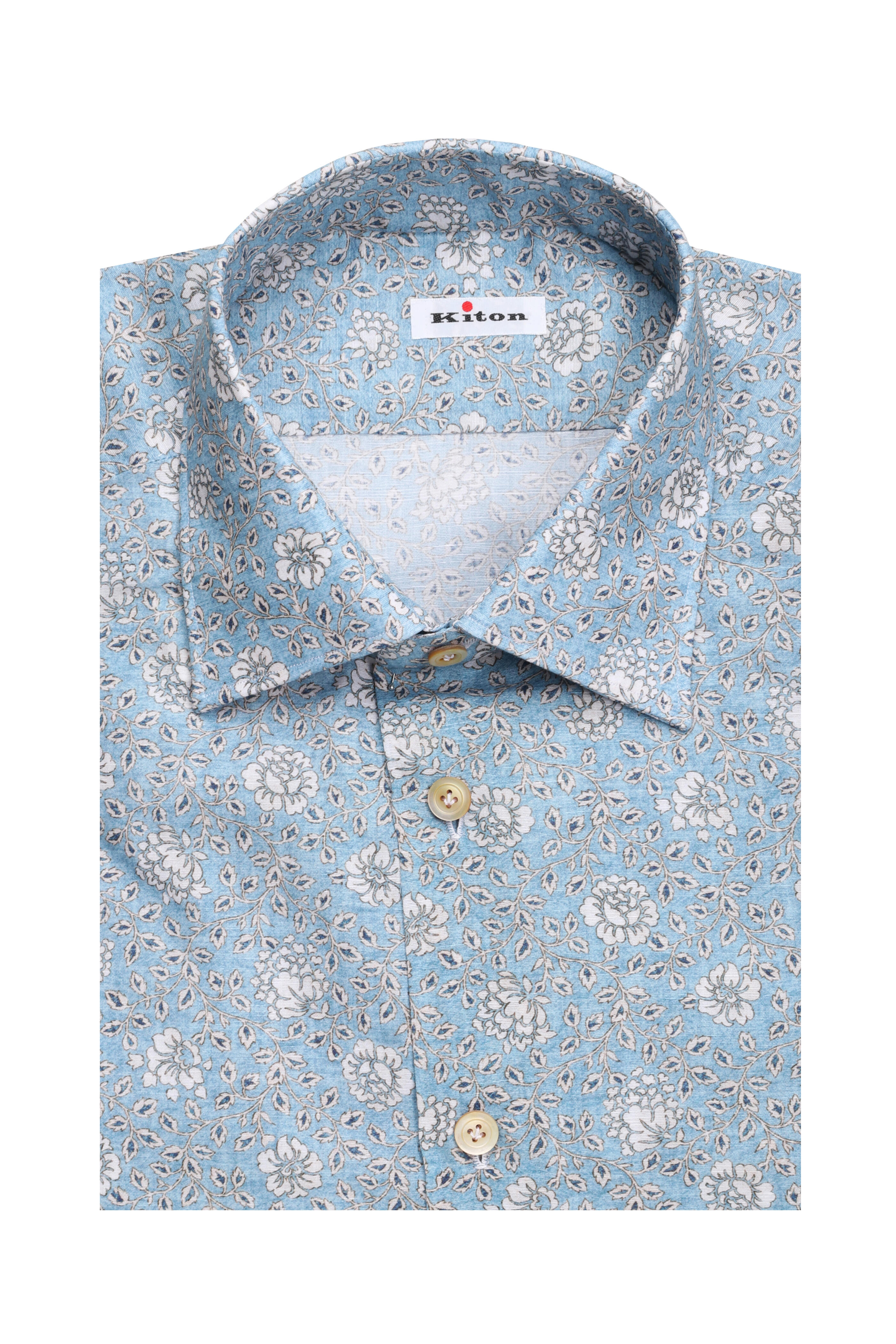 Kiton - Light Blue Floral Print Sport Shirt