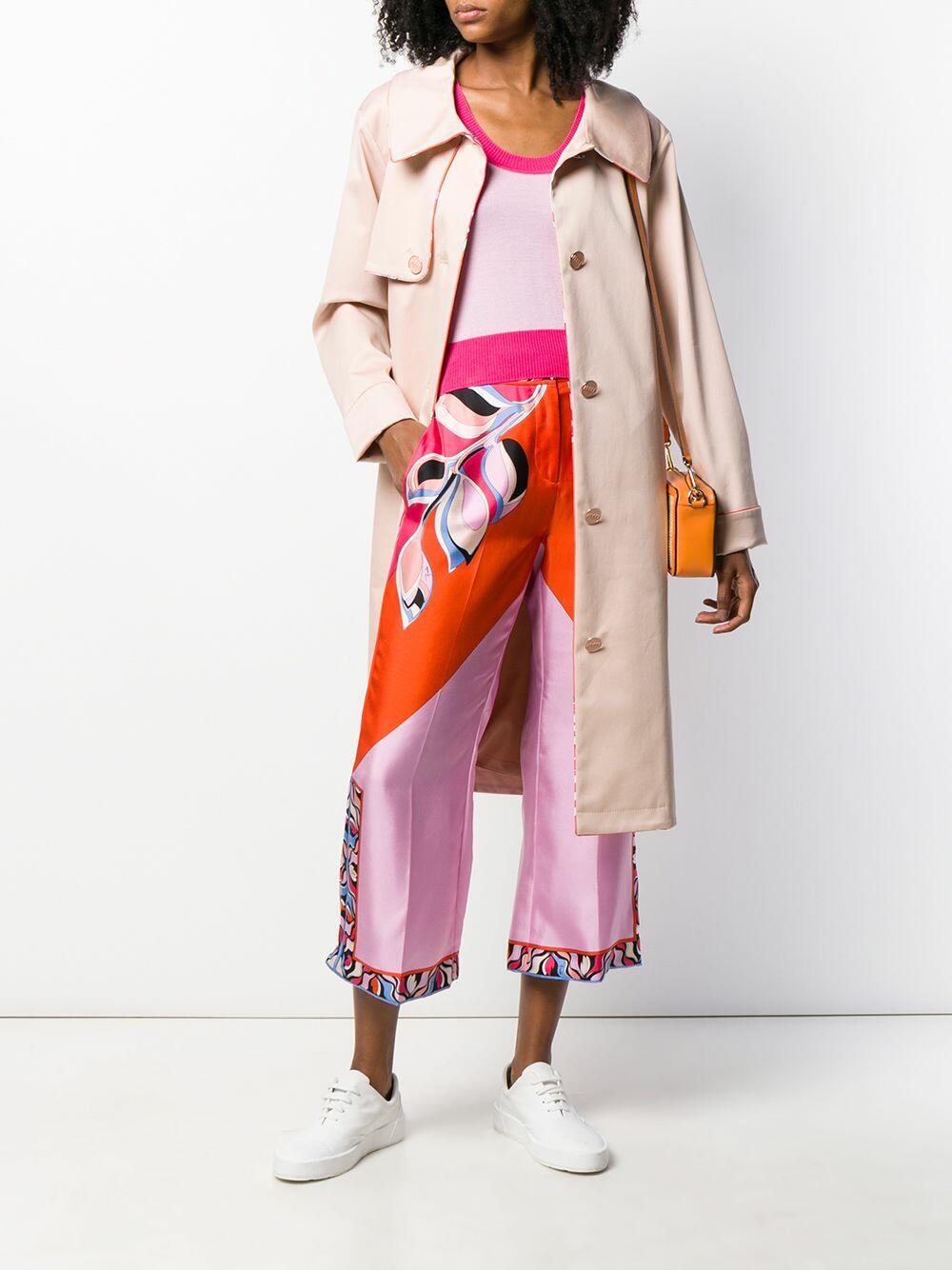 Pucci - Orange & Pink Silk Printed Crop Pant