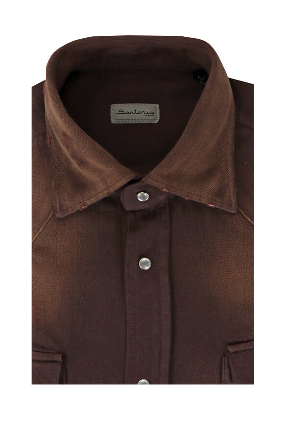 Sartorio Brown Distressed Western Sport Shirt