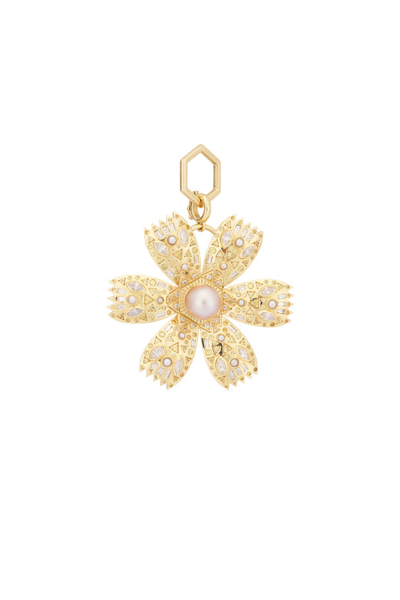 Harwell Godfrey 18k Yellow Gold Pearl & Diamond Poppy Pendant