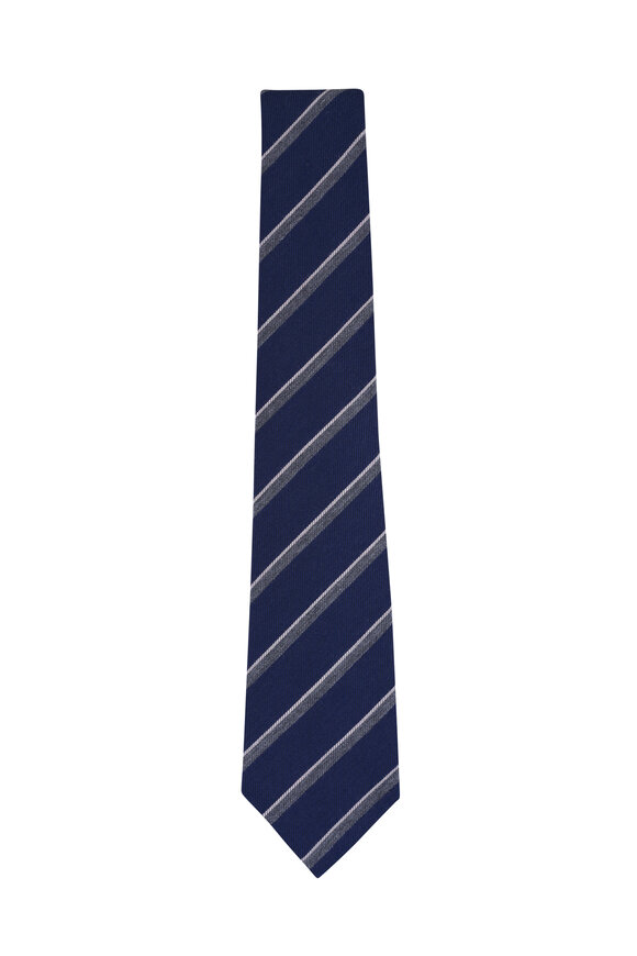 Kiton Navy Blue Stripe Silk Necktie - view 1