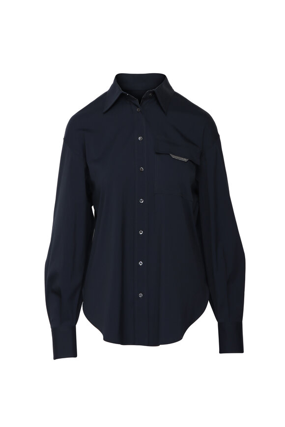 Brunello Cucinelli Night Monili Tab Pocket Button Up Shirt