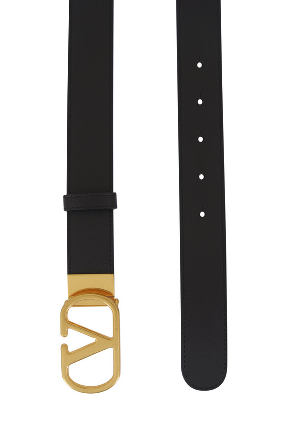 Valentino Garavani VLogo Black & Deep Caramel Reversible Leather Belt - view 2