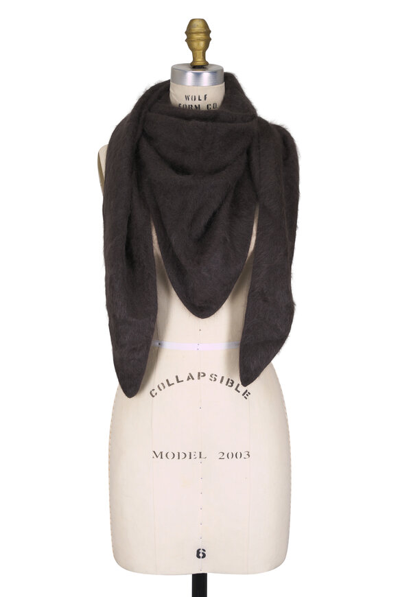 Lisa Yang Brushed Brown Cashmere Bandana Scarf - view 1