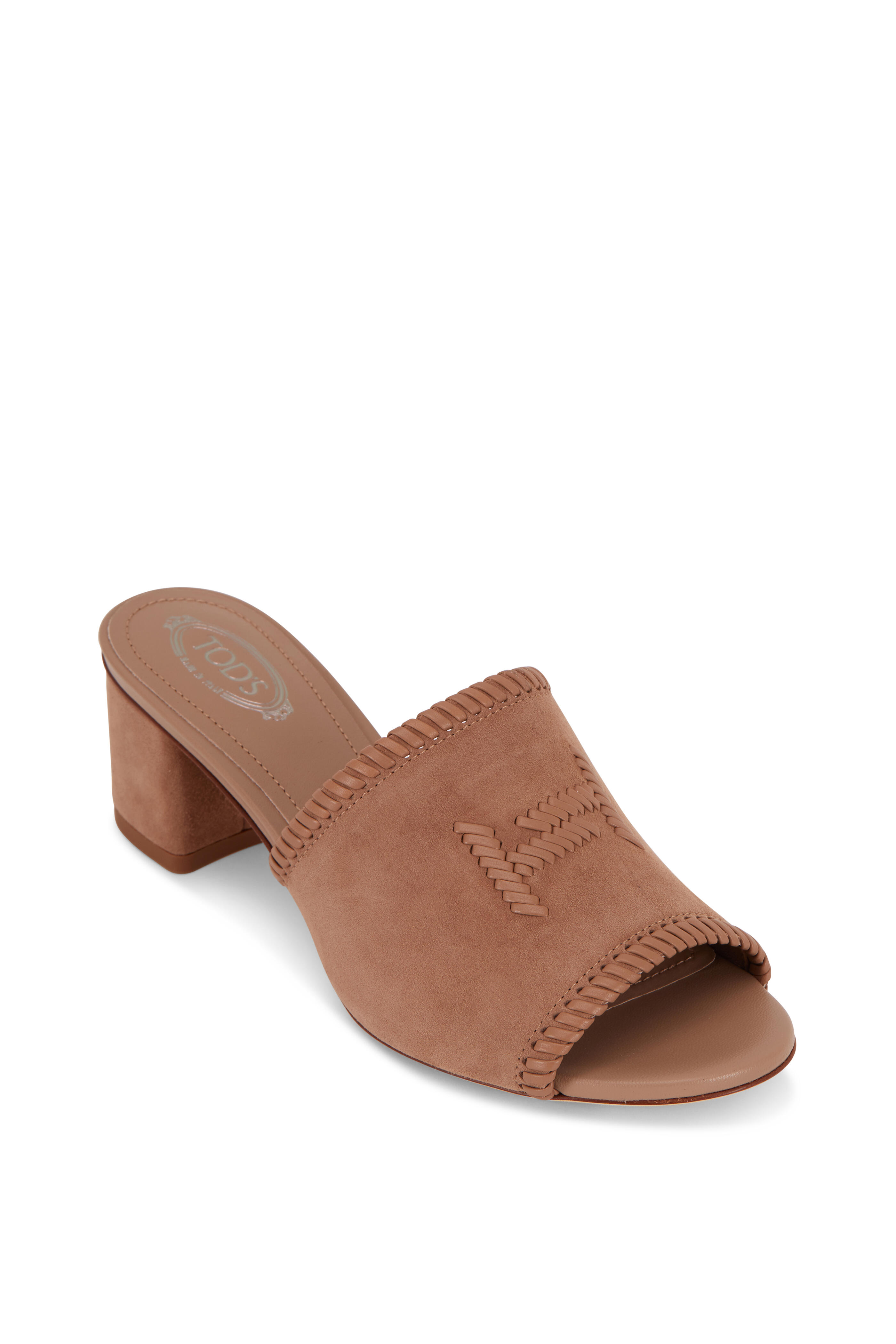 Tod's - Cappuccino Suede Woven Double-T Mule, 50mm
