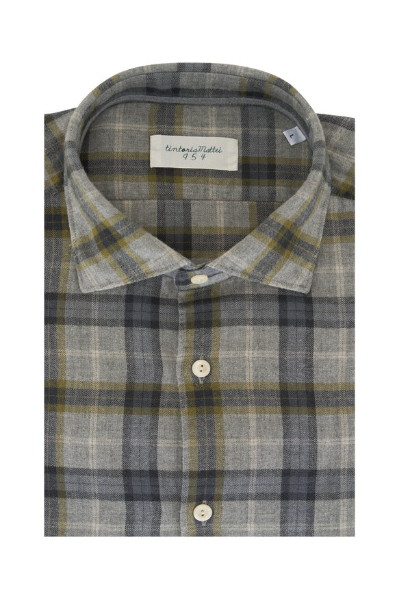 Tintoria Gray & Chartreuse Plaid Sport Shirt