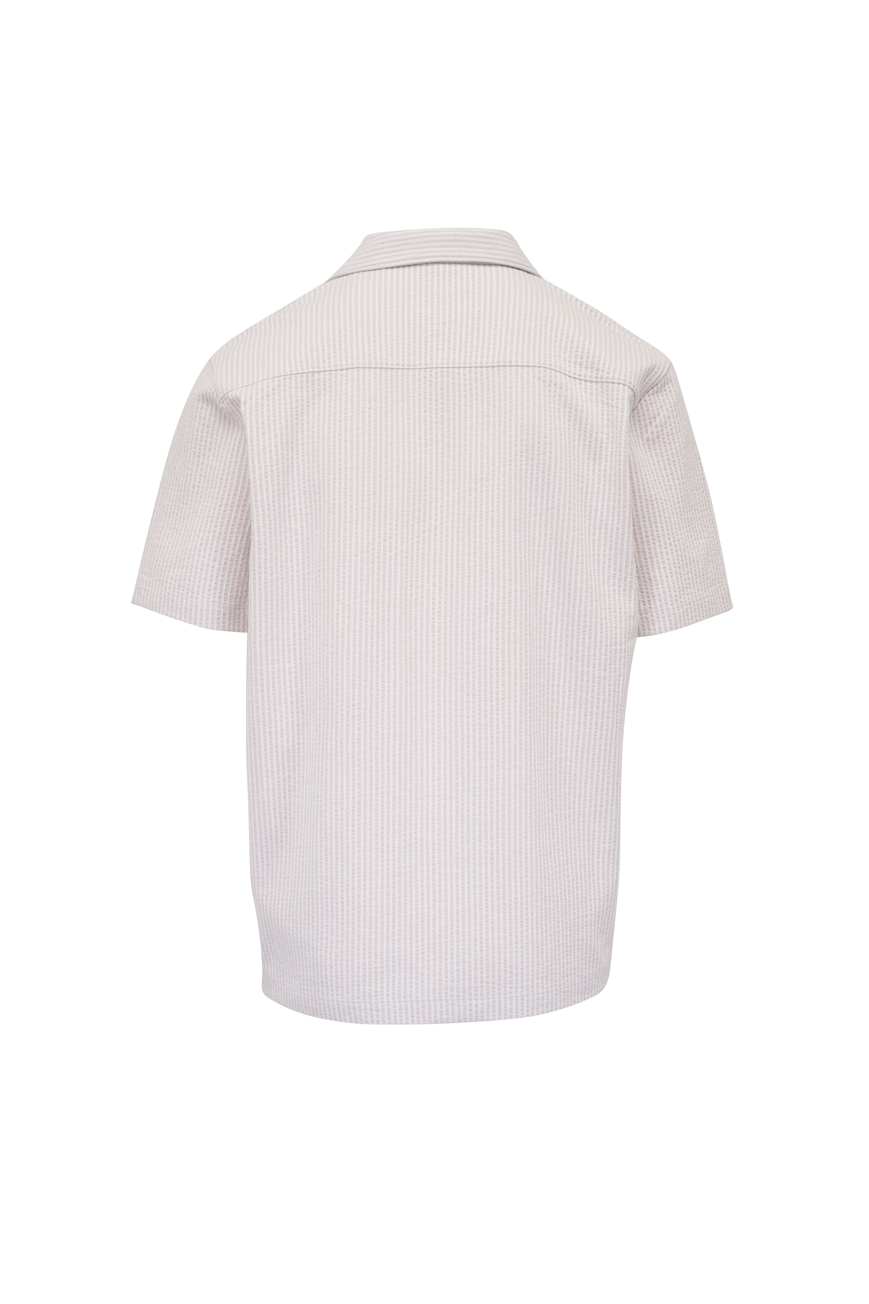 Vince - White & Tan Seersucker Short Sleeve Shirt