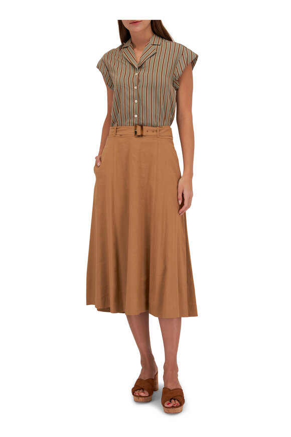 Veronica Beard - Arwen Desert Khaki Stretch Linen Midi Skirt 