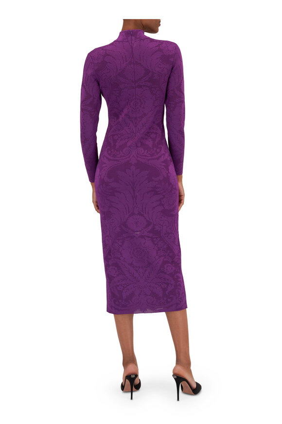 Carolina Herrera - Verbena Purple Floral Lace Turtleneck Midi Dress