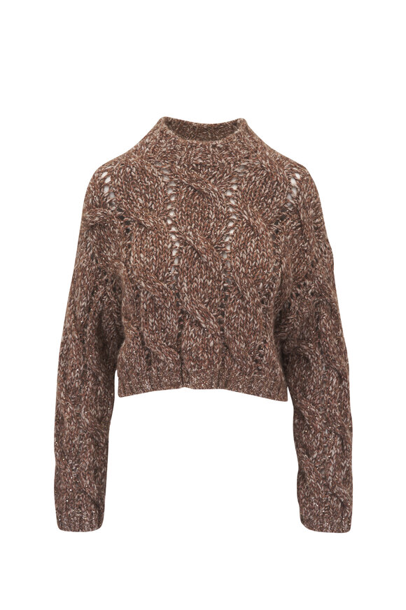 Brunello Cucinelli Marbled Brown Cable Knit Sweater