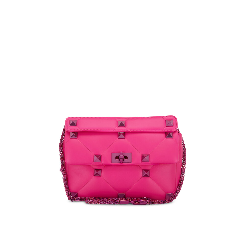 Valentino Garavani Roman Stud Large Quilted Leather Shoulder Bag - Pink -  ShopStyle