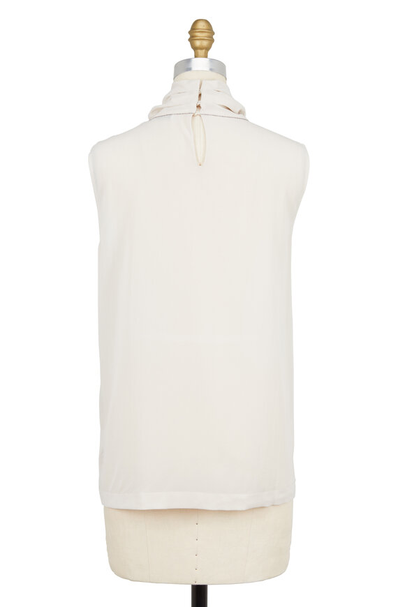 Brunello Cucinelli - Vanilla Stretch Silk Turtleneck Sleeveless Blouse