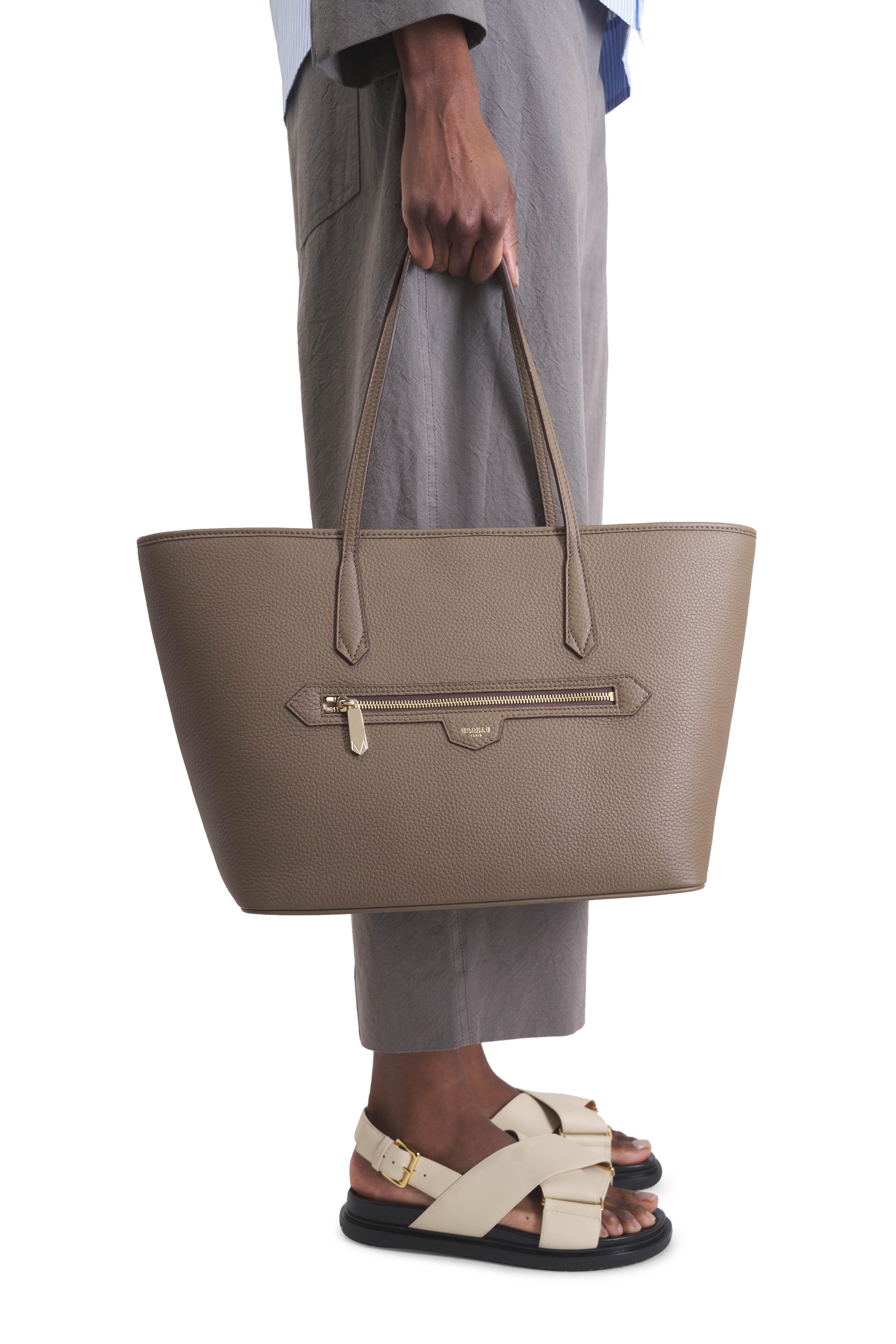 Moreau Paris - Medium Monaco Taupe Leather Tote