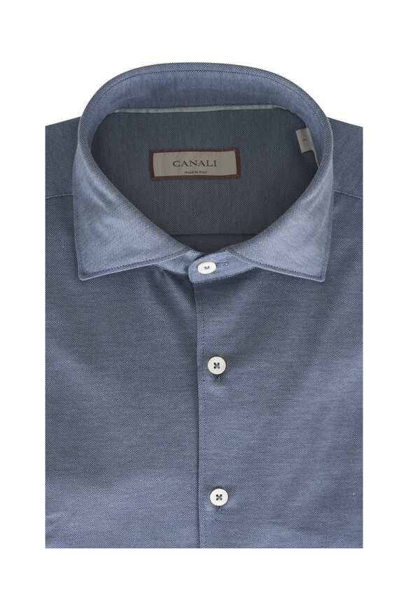 Canali Dobby New Blue Jersey Sport Shirt - view 1