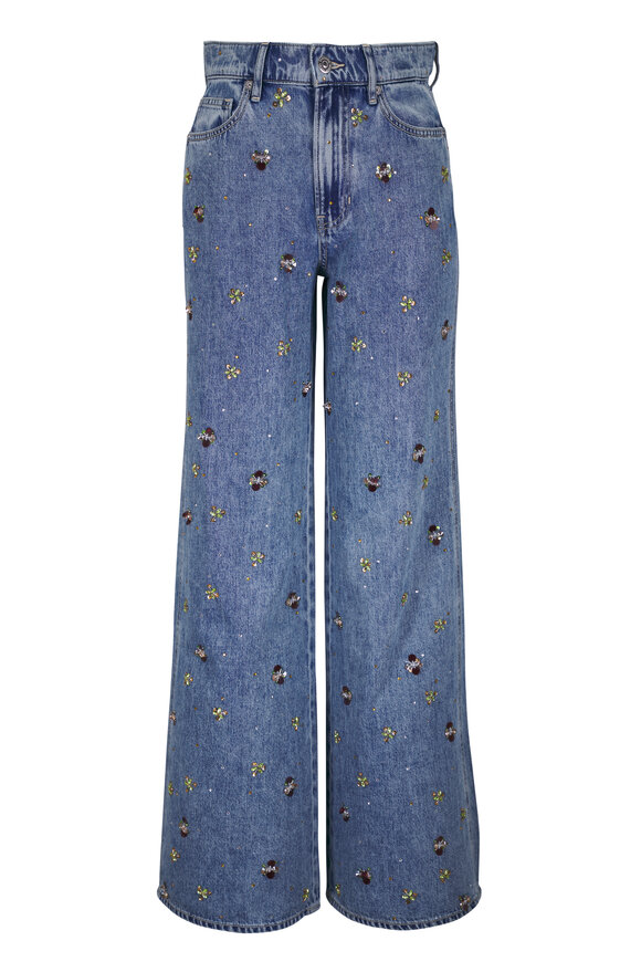 Veronica Beard Kasey Silver Dust Embellished Wide Leg Jean