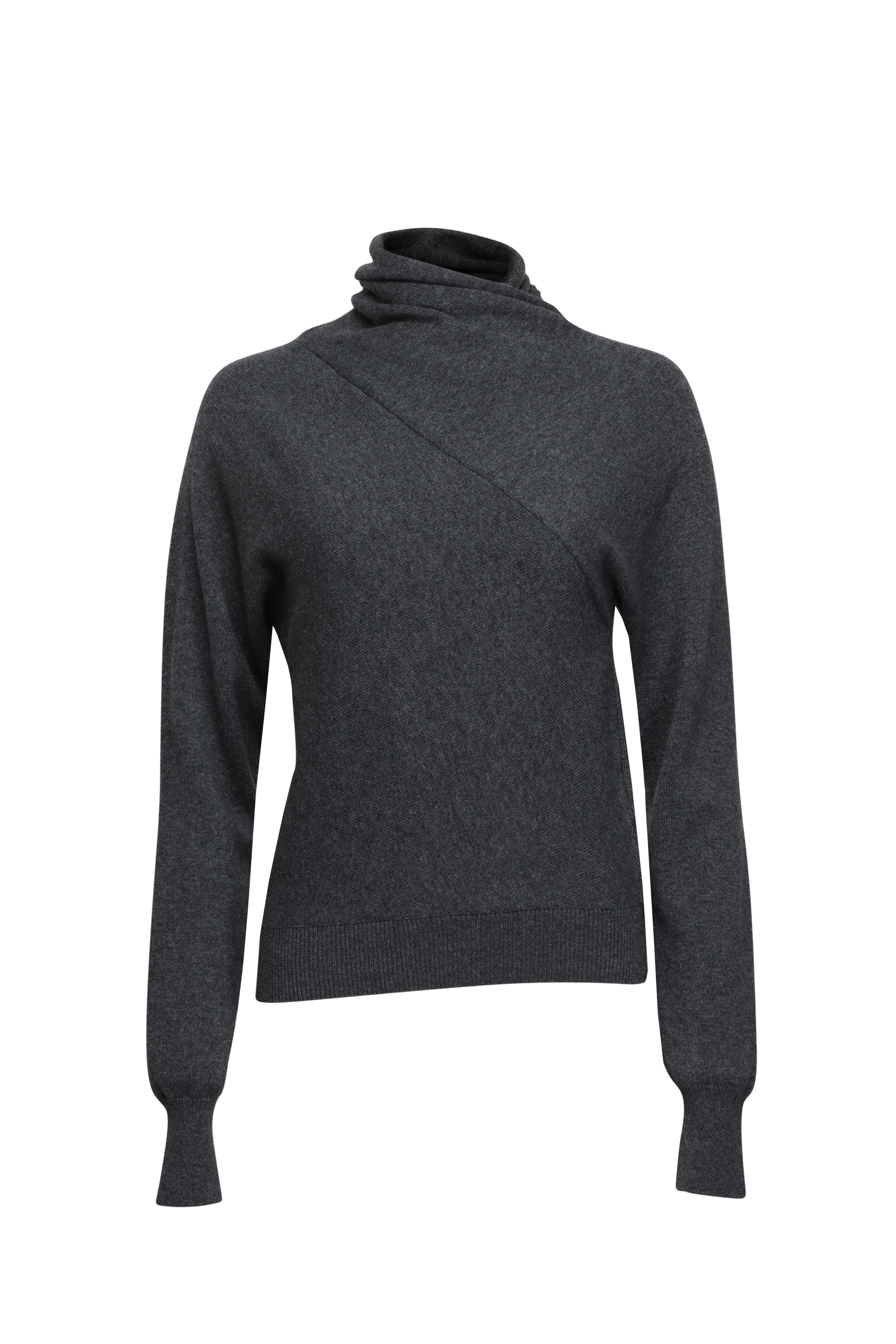 Tom Ford - Dark Grey Melange Wrap Collar Sweater