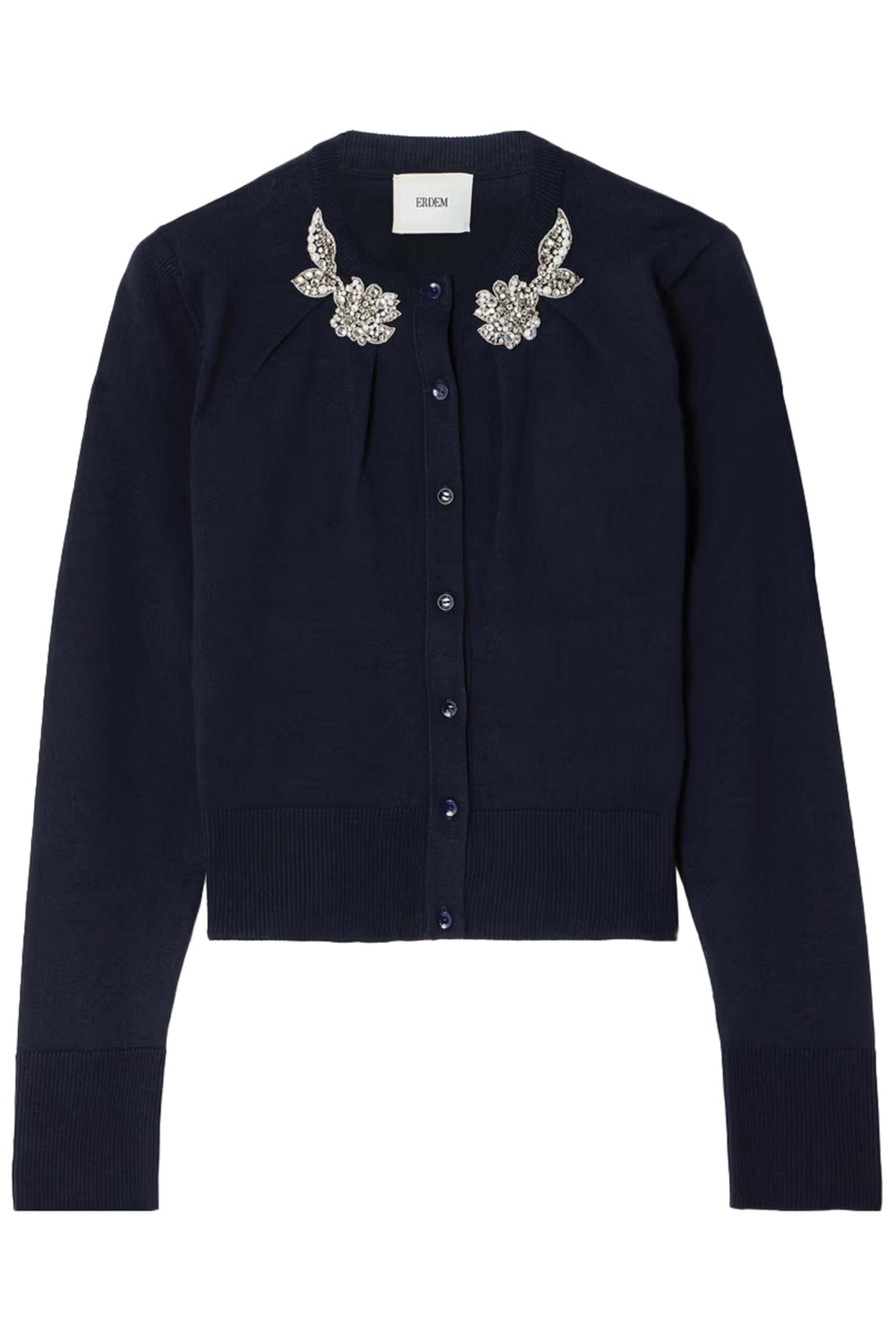 Erdem - Navy Knit Drape Cardigan
