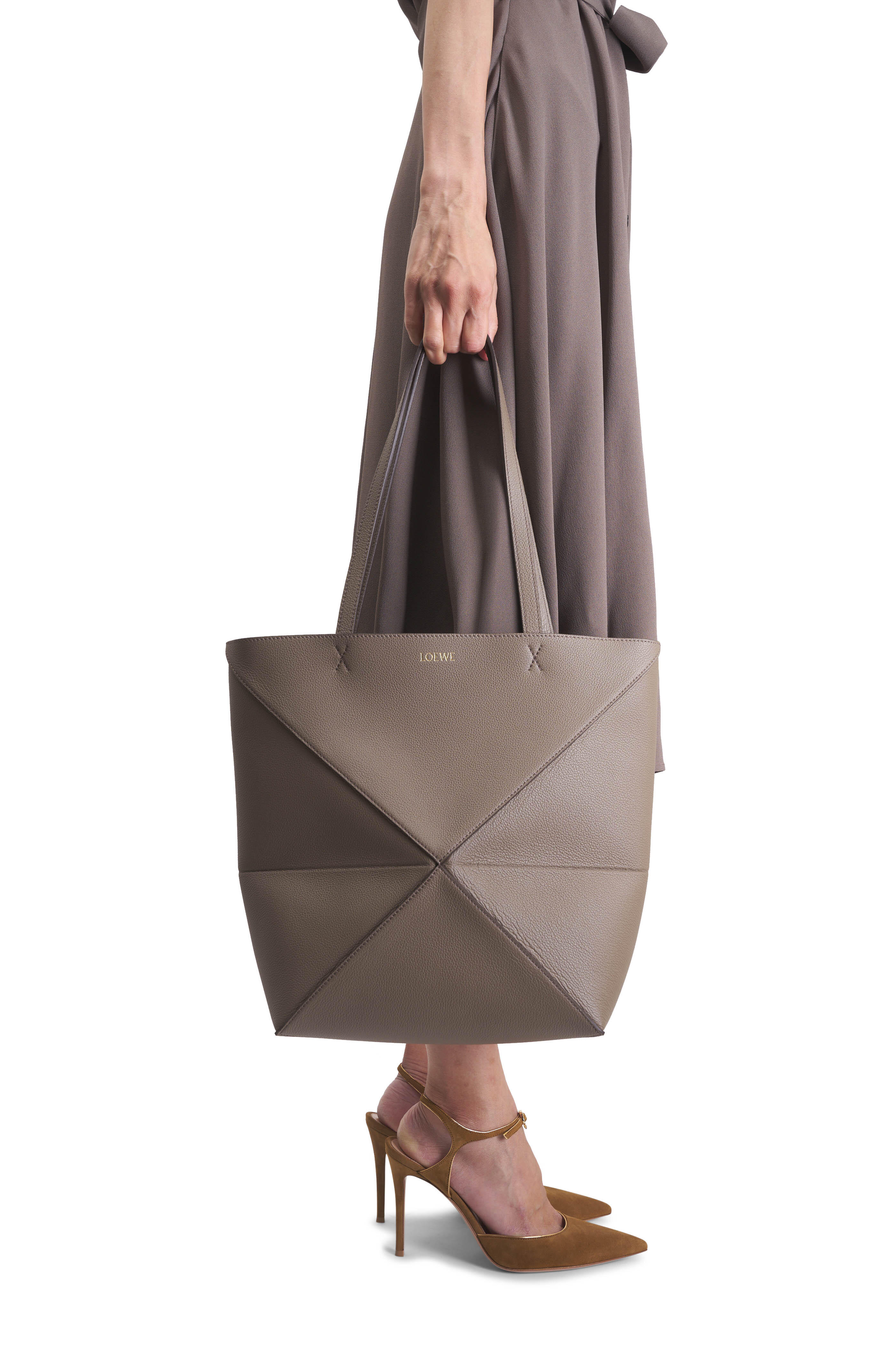 Loewe - Medium Fold Puzzle Taupe Leather Tote