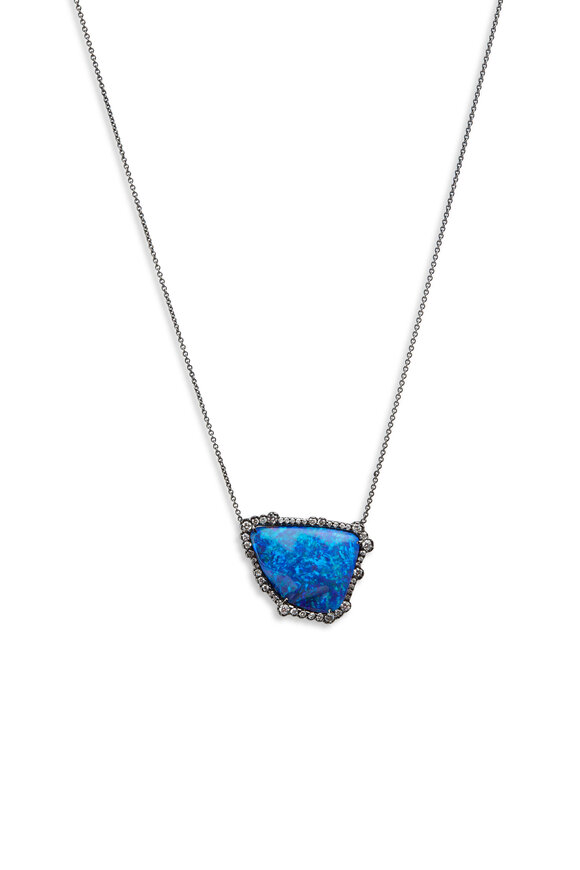 Kimberly McDonald - White Gold Boulder Opal Irregular Diamond Pendant