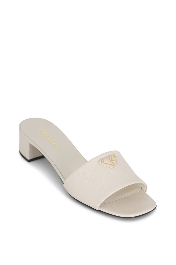 Prada Ivory Leather Slide Sandal, 35mm