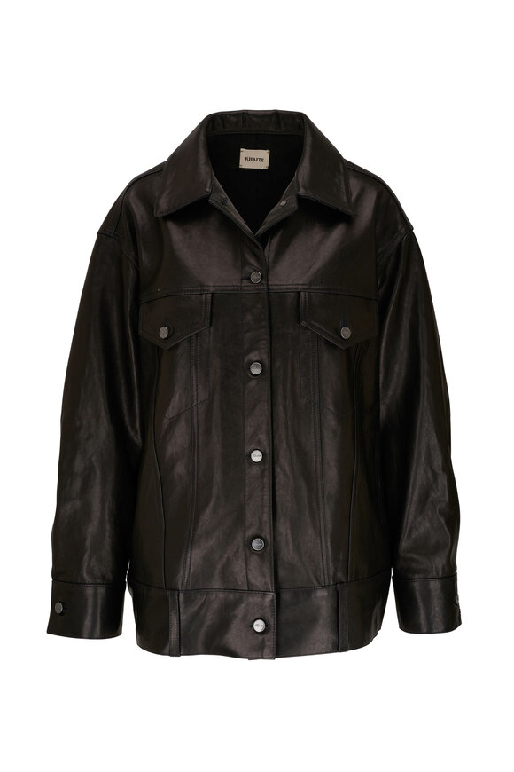 Khaite Grizzo Black Leather Oversized Jacket