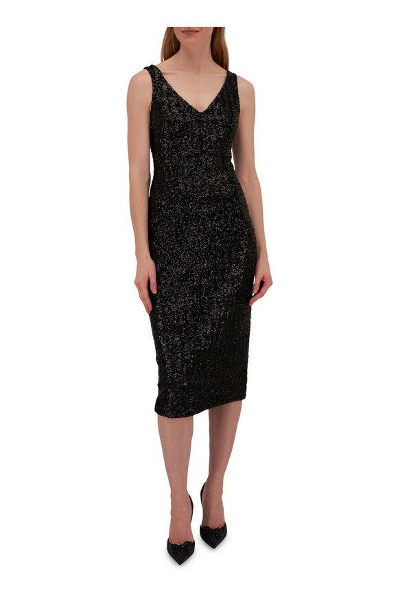 Michael Kors Collection - Black Sequin Midi Sheath Dress 