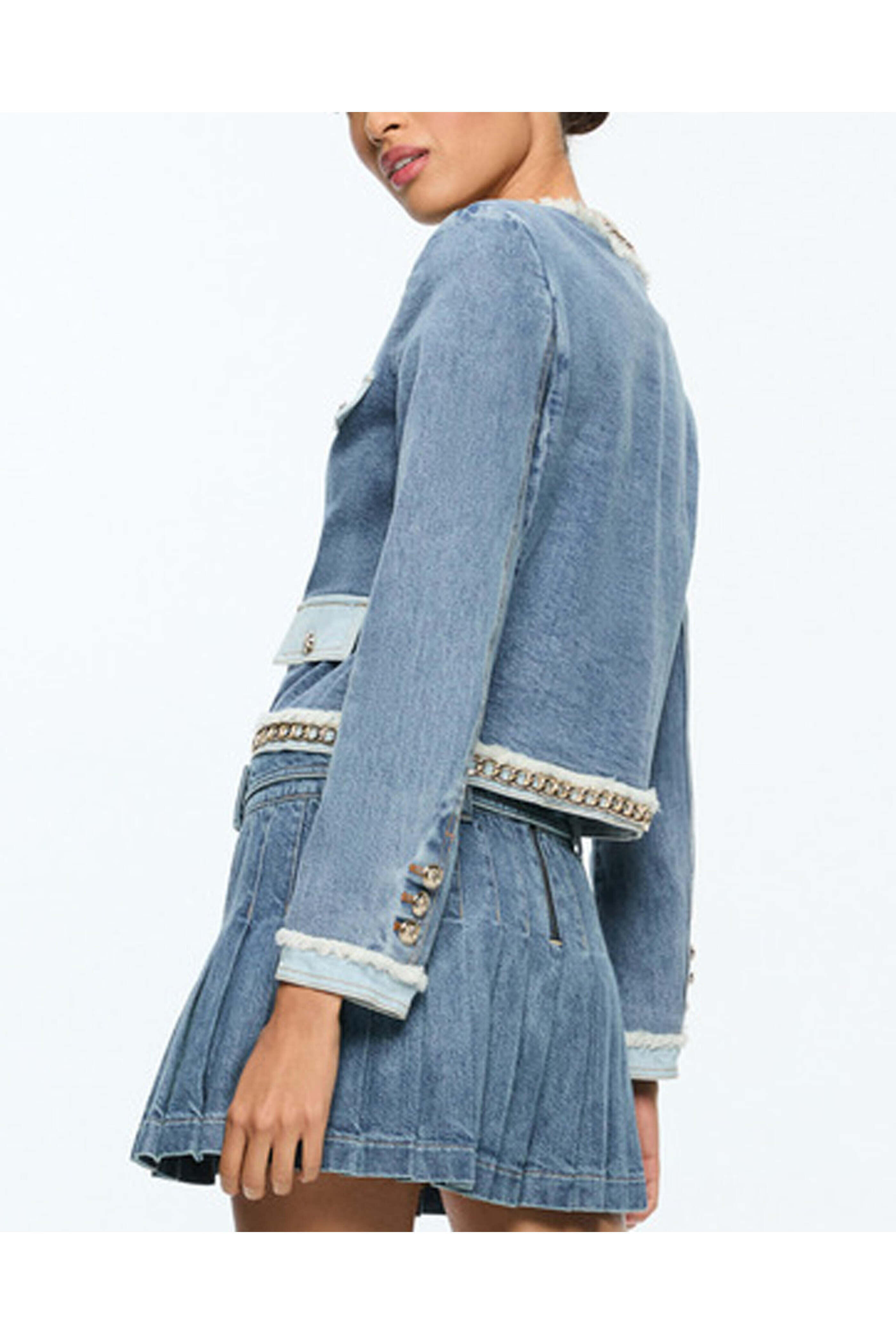 Alice & Olivia - Avery Blue Landon Crop Denim Jacket
