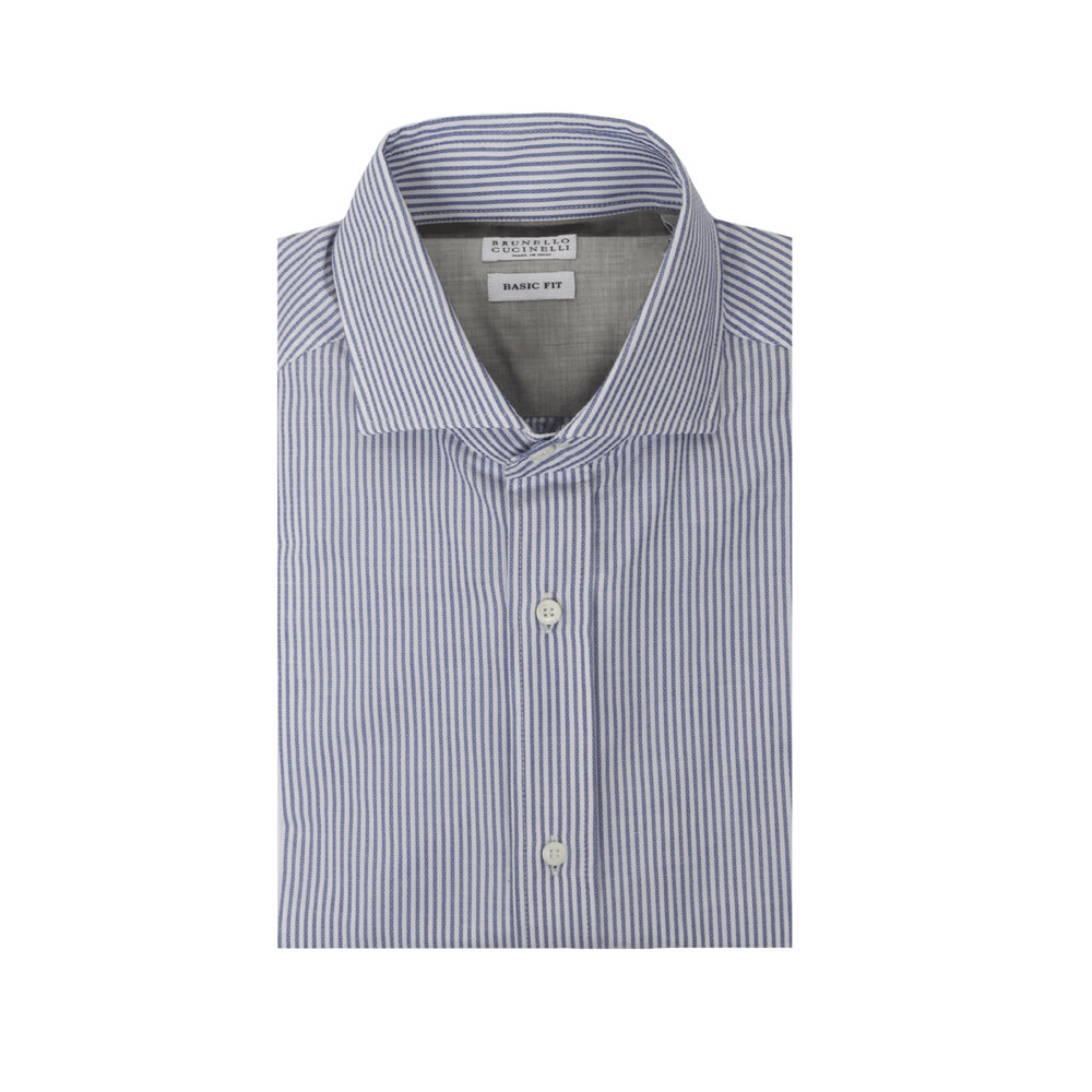 シャツ Brunello Cucinelli Camicia Brunello Cucinelli - White & Denim Stripe Sportshirt