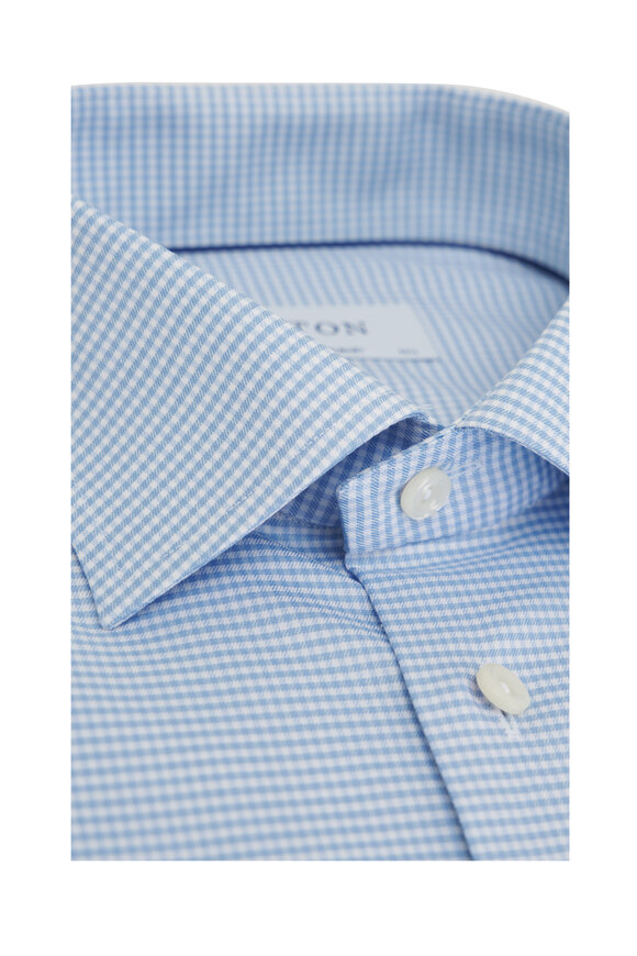 Eton - Light Blue Check Contemporary Fit Dress Shirt 