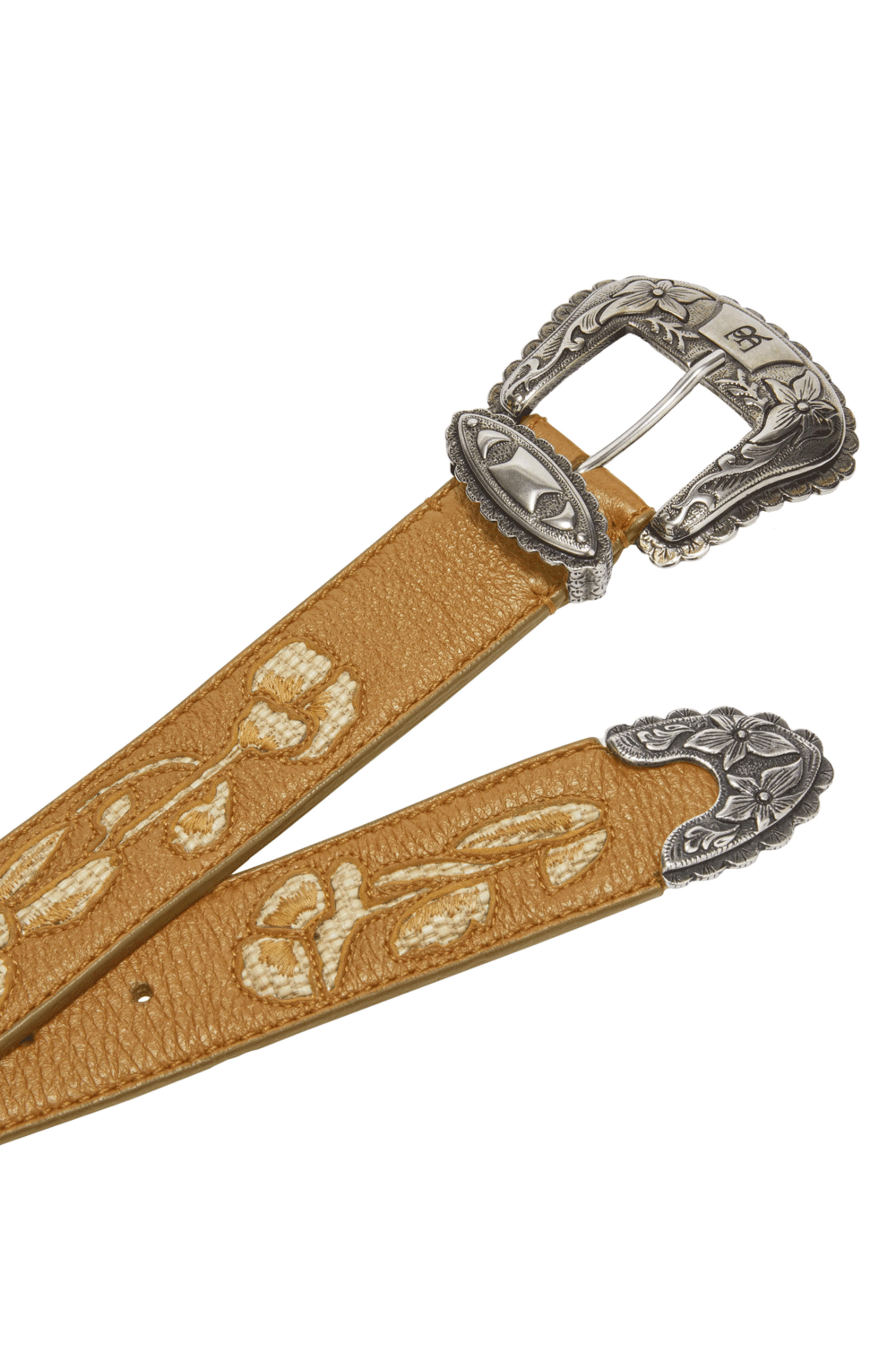 Ermanno Scervino - Floral Motif Leather Belt in Cashew
