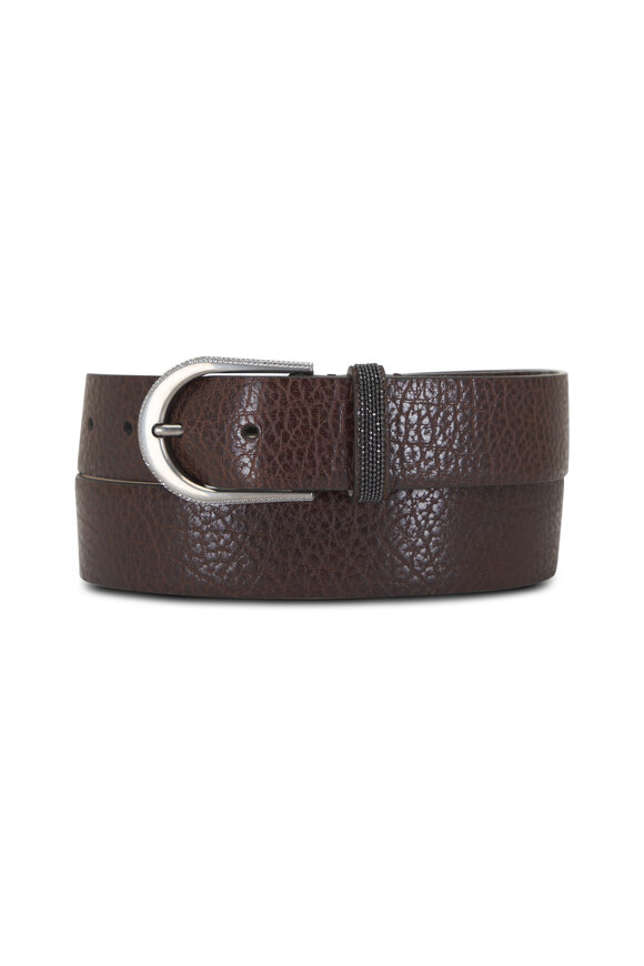 Brunello Cucinelli Sigaro Hammered Shiny Leather Monili Belt