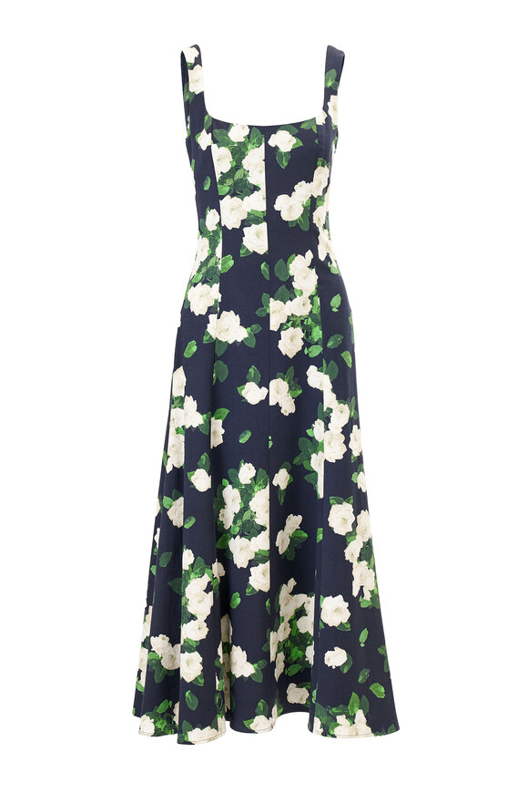 Carolina Herrera Navy & White Rose Midi Dress - view 6