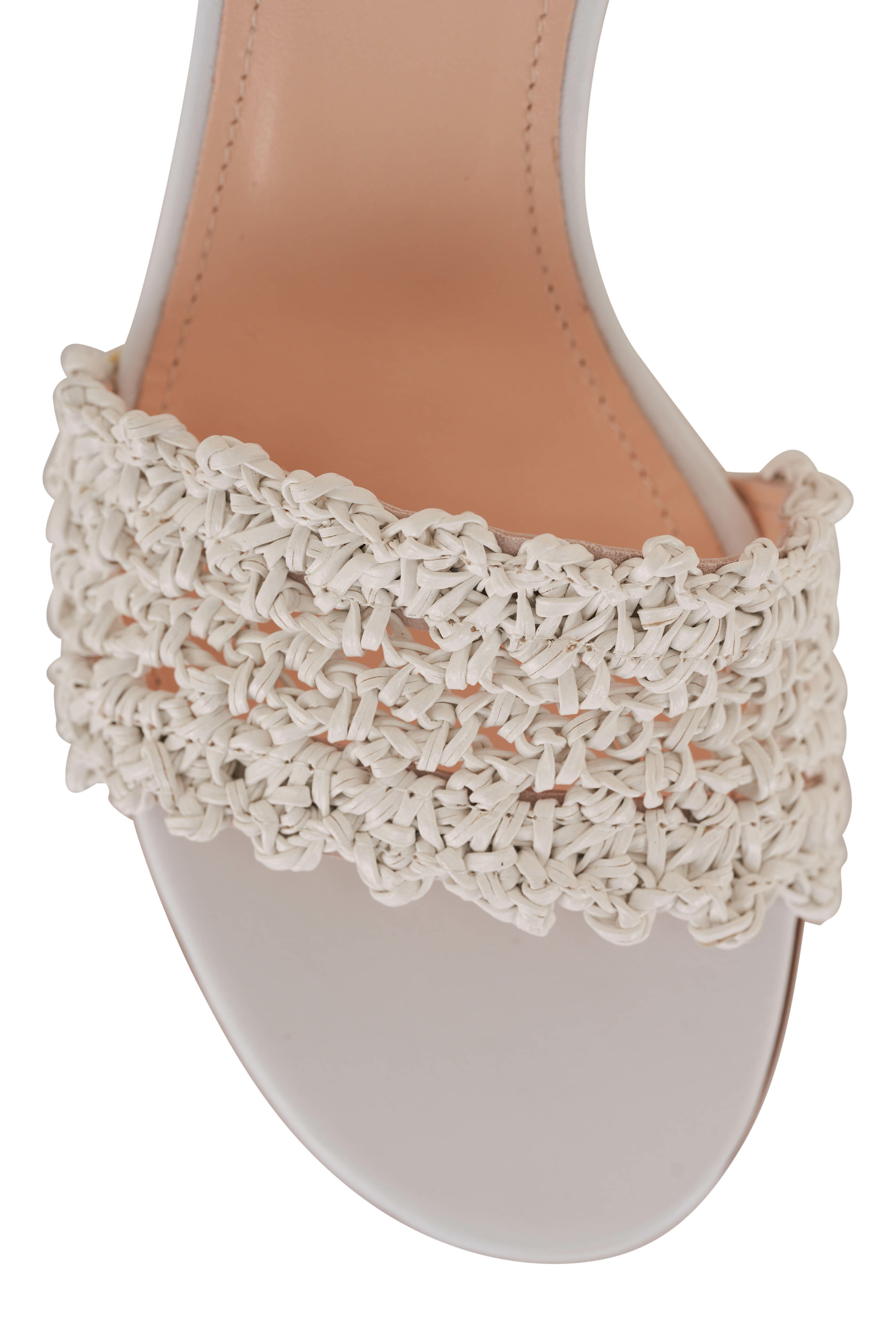AGL - Crochet White Leather Ankle Strap Sandal, 50mm