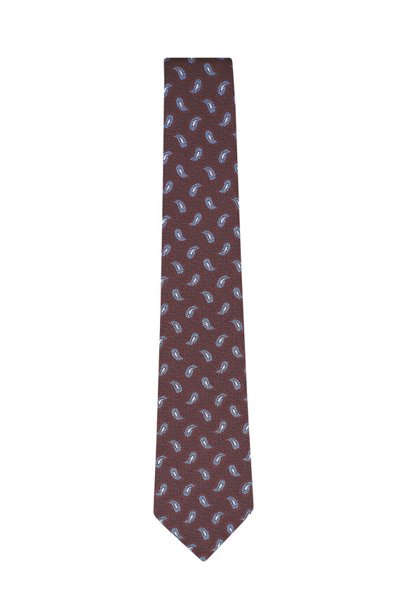 Kiton Brown Paisley Print Silk Necktie